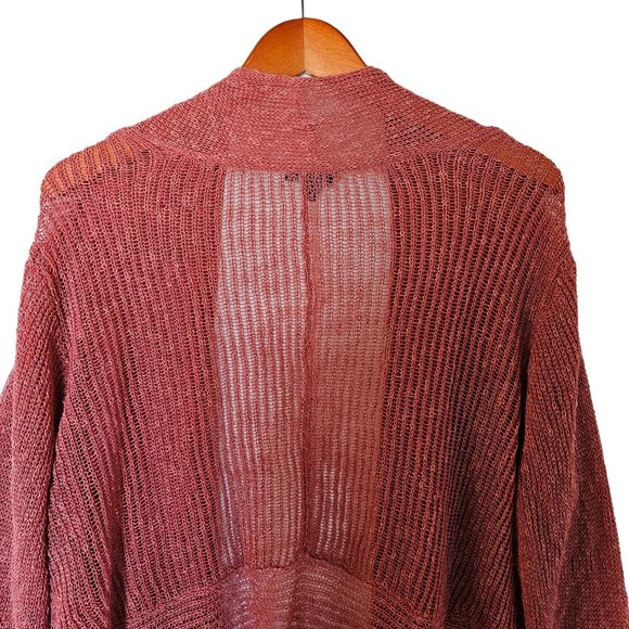 Eileen Fisher Coral Pink Linen Waterfall‎ Cascade Drape Open Front Cardigan Plus - Picture 9 of 15
